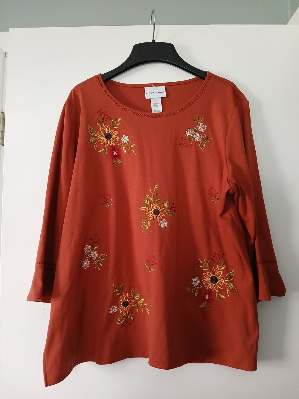 Alfred Dunner Rust Embroidered Floral Women's Top